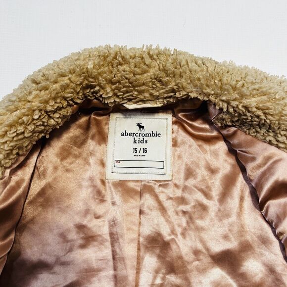 Abercrombie Kids Tan Brown Sherpa Teddy Coat - Size 15/16 - Picture 11 of 11